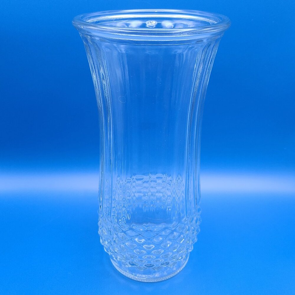CLEARANCE Vintage Hoosier Glass Diamond Point & Ribbed Clear Vase 4089-A 9.75"